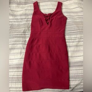 Red Ribbed Front Bodycon Mini Dress